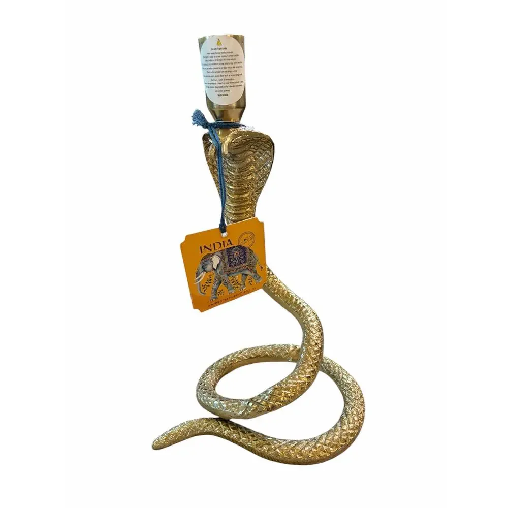 World Market Brass Cobra Snake Taper Candle Holder Gold Metal Pillar Candlestick